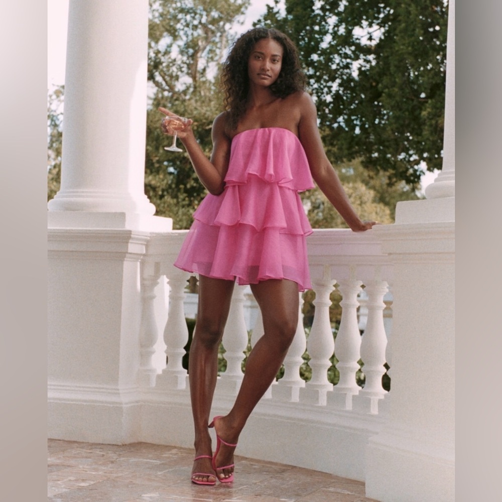 Strapless tiered mini dress